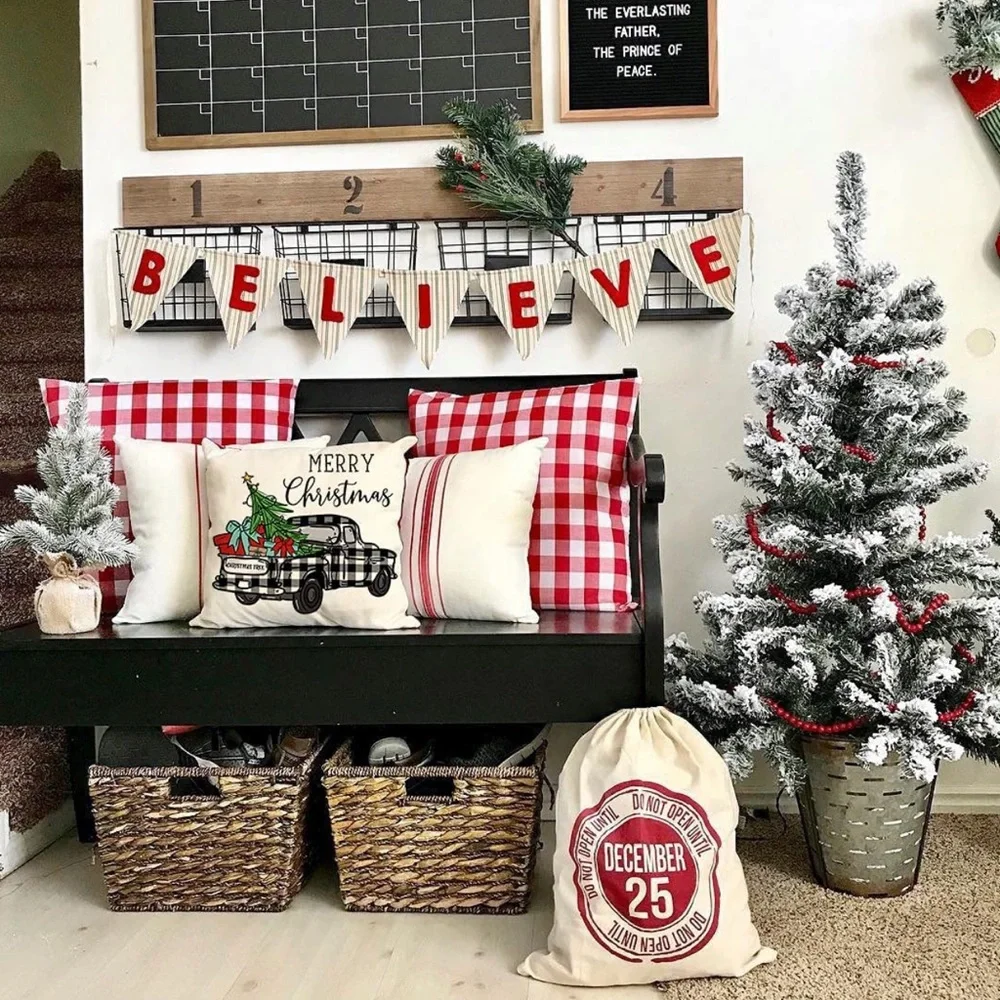 Black Buffalo Plaid Check Christmas PILLOW COVERS 18x18 Set of 4 for Home